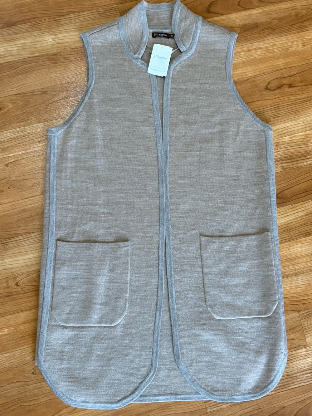 J. McLaughlin Wool Vest Extra Small Mid Length Wool Brown Jacket Open Front NWT - Picture 8 of 16